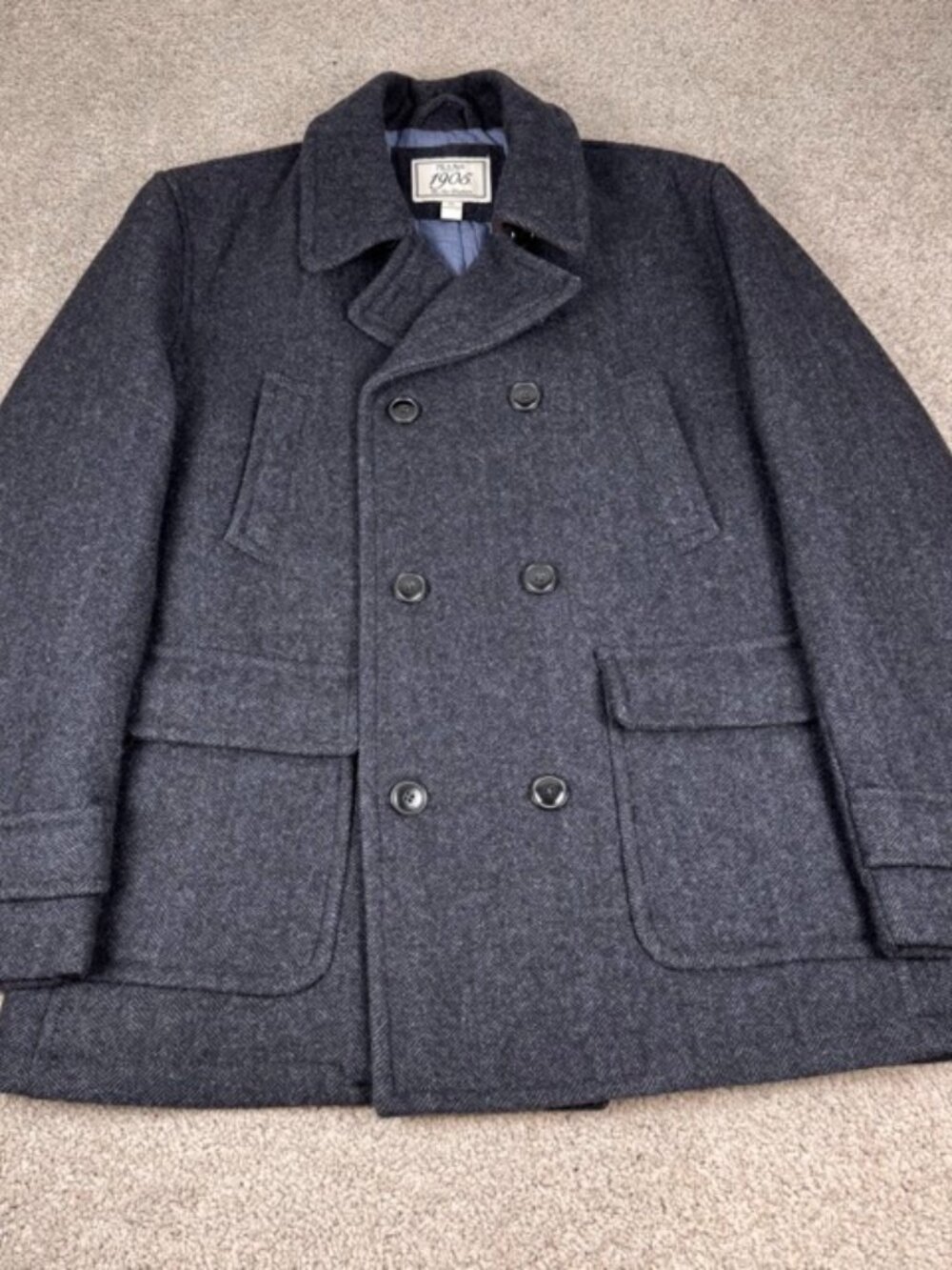 Jos A Bank Pea Coat Men's XL Gray Wool Blend Double Breasted Herringbone